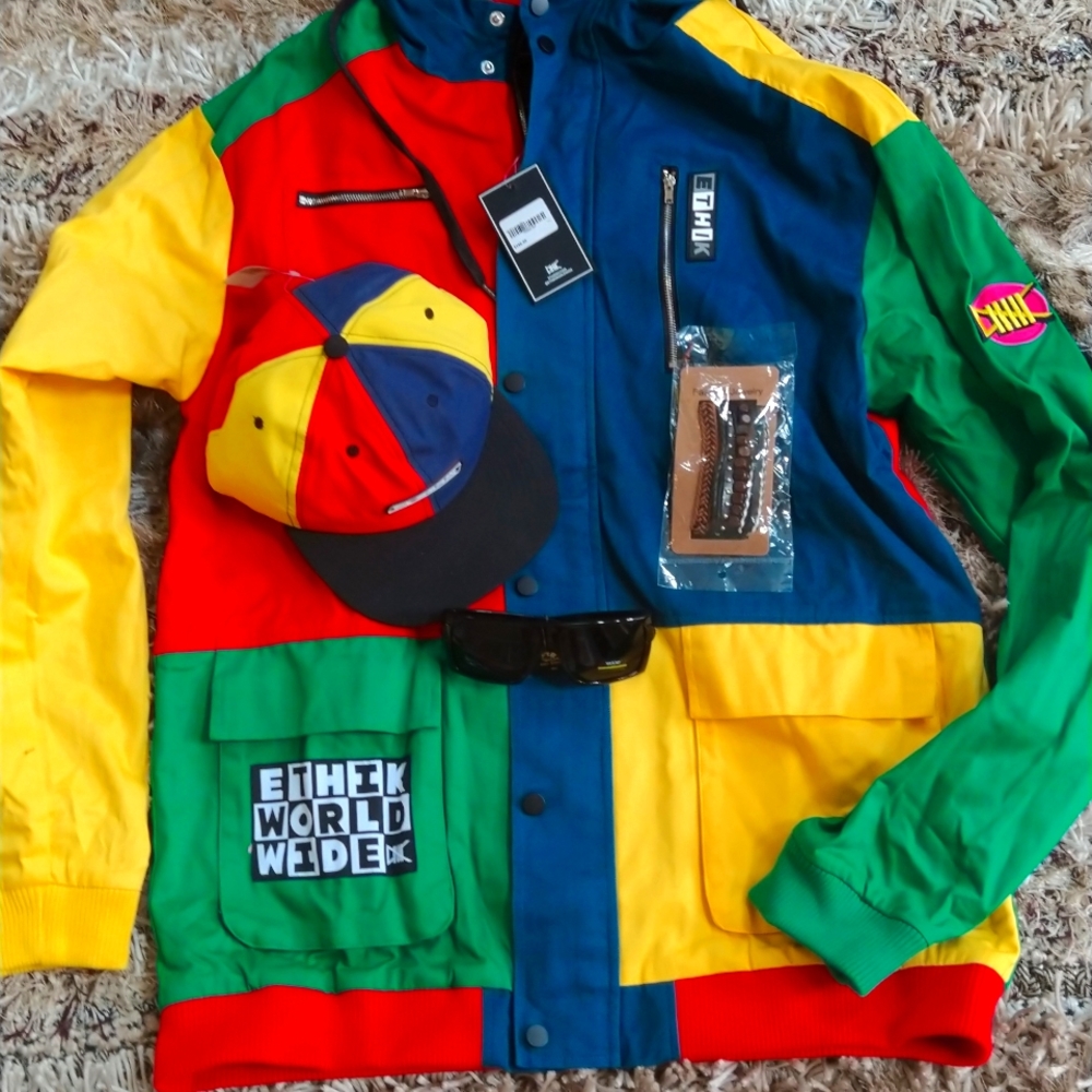 New Retro Ethik LEGO Brick Color Jacket W/Matching Baseball Cap/Hat + Bonuses